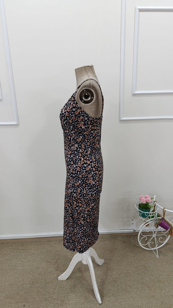 Women's Spaghetti Strap V-Neck Slit Floral Pattern Supima Dress, 31696