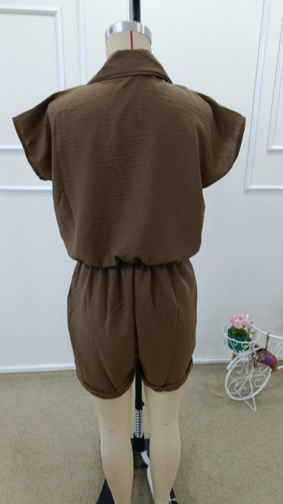 Women's Short Sleeve Wrap Neck Short Romper, 33584