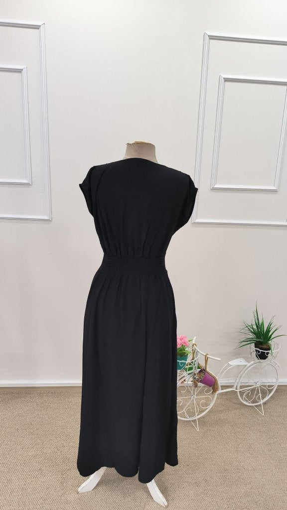Women's Short-Sleeve V-Neck Button-Front Midi Woven Viscose Dress, 31778