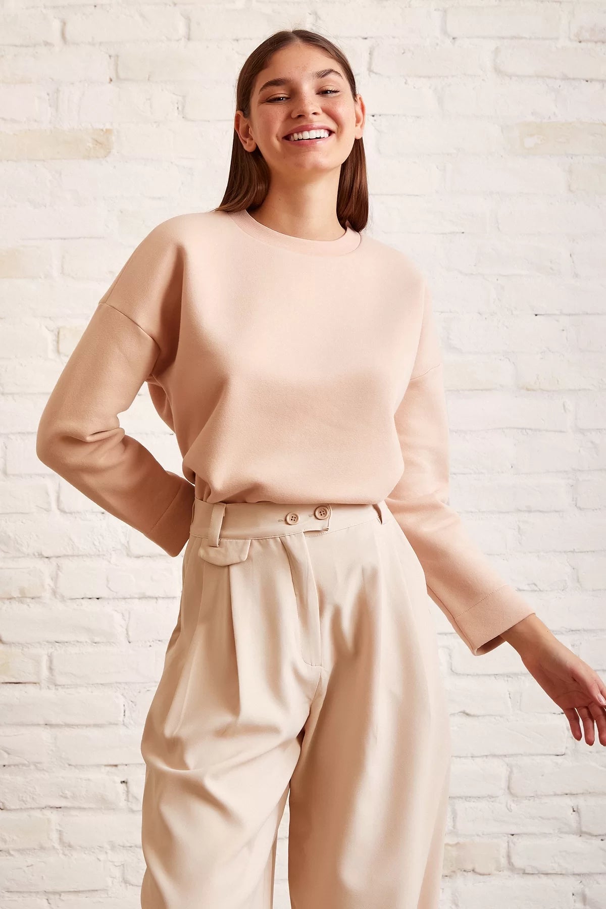 Bisiklet Yaka Oversize Sweatshirt - Somon