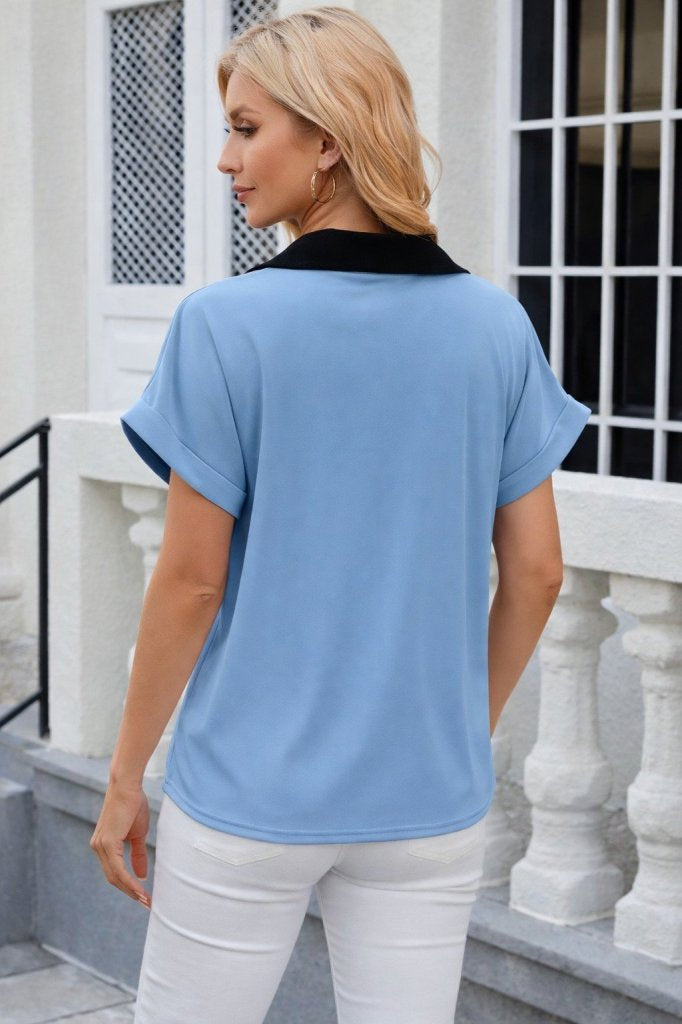 Kadın Kısa Kollu V Yakalı önden şerit Detaylı Sandy Bluz , 31815