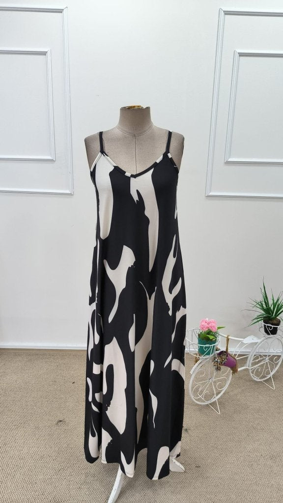 Women's Sleeveless V-Neck Patterned Long Interlock Dress, 31904