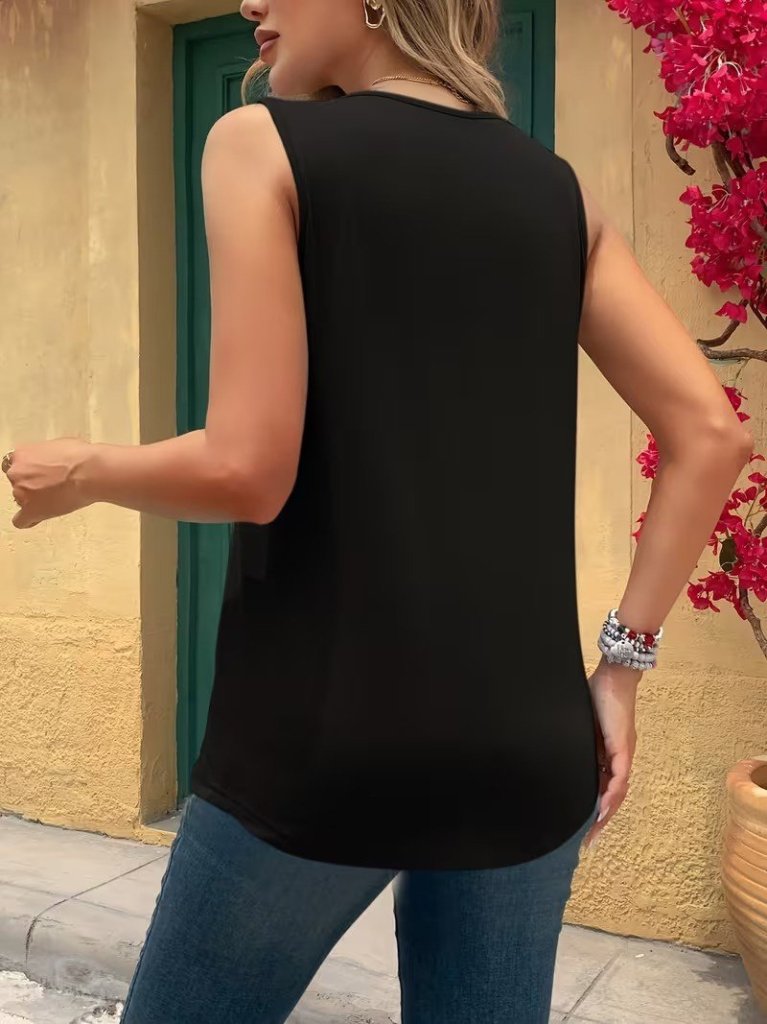 Women's Sleeveless Pleated Viscose Blouse with Geometric Neck Detail, 31948