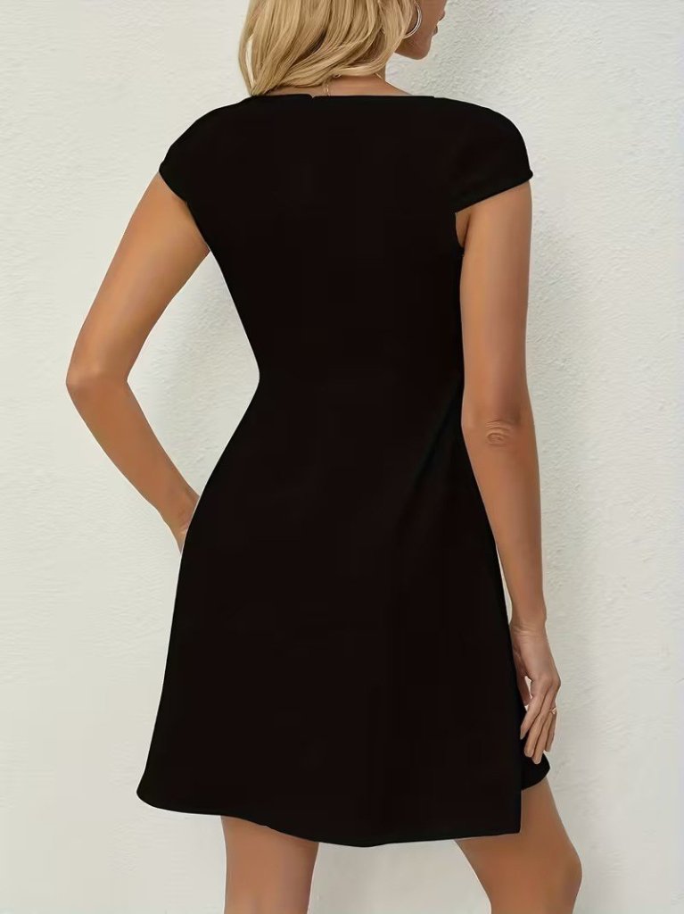 Women's Short Sleeve Square Neck Short Imported Crepe Dress, 33581