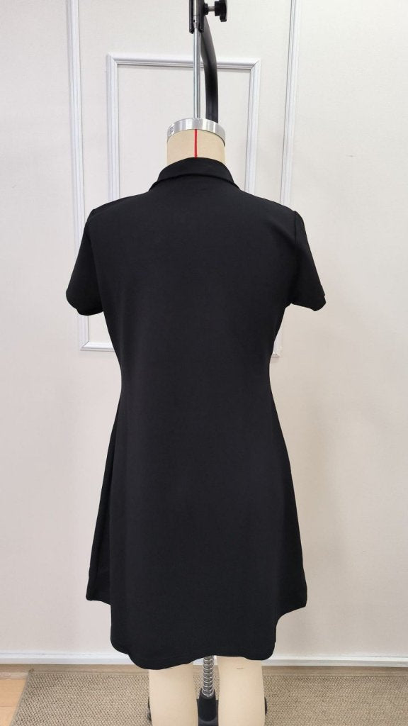 Women's Short-Sleeve Collared Zip-Up Short Viscose Double Thread Dress, 34112