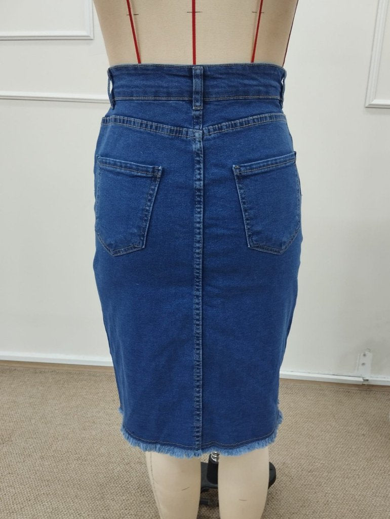 Women's High Waisted Front Slit Short Denim Skirt, 32263
