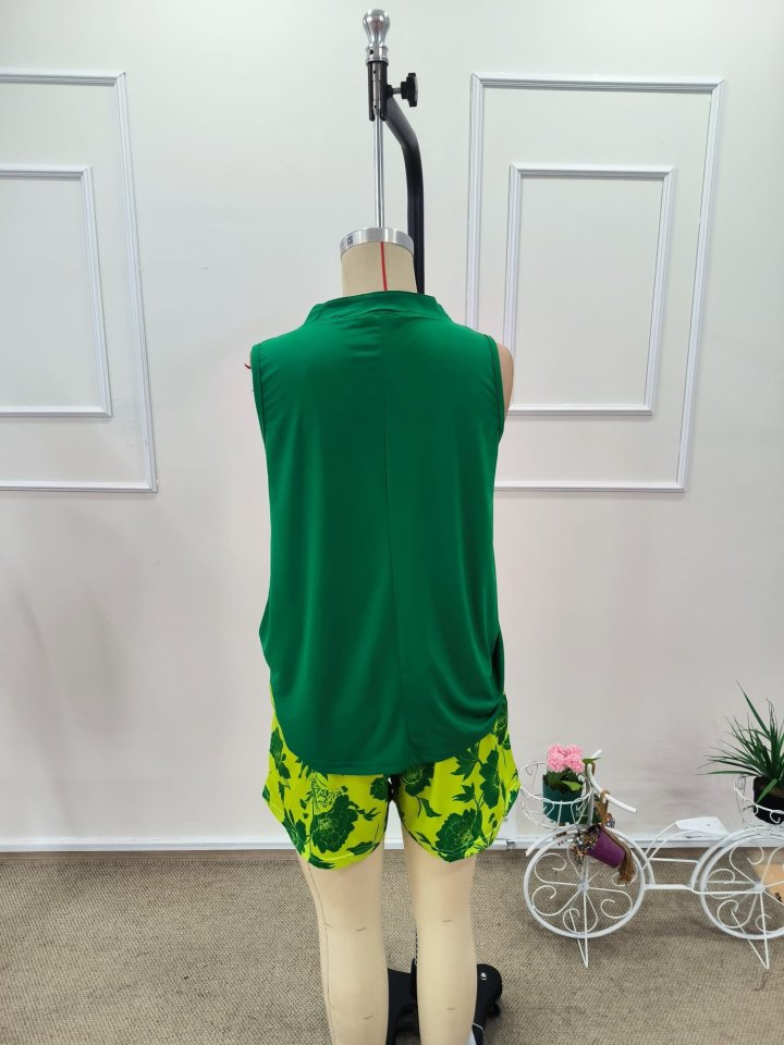 Kadın Askılı V Yakalı Sandy Bluz Ve Desenli Short Ikili Takım , 32354