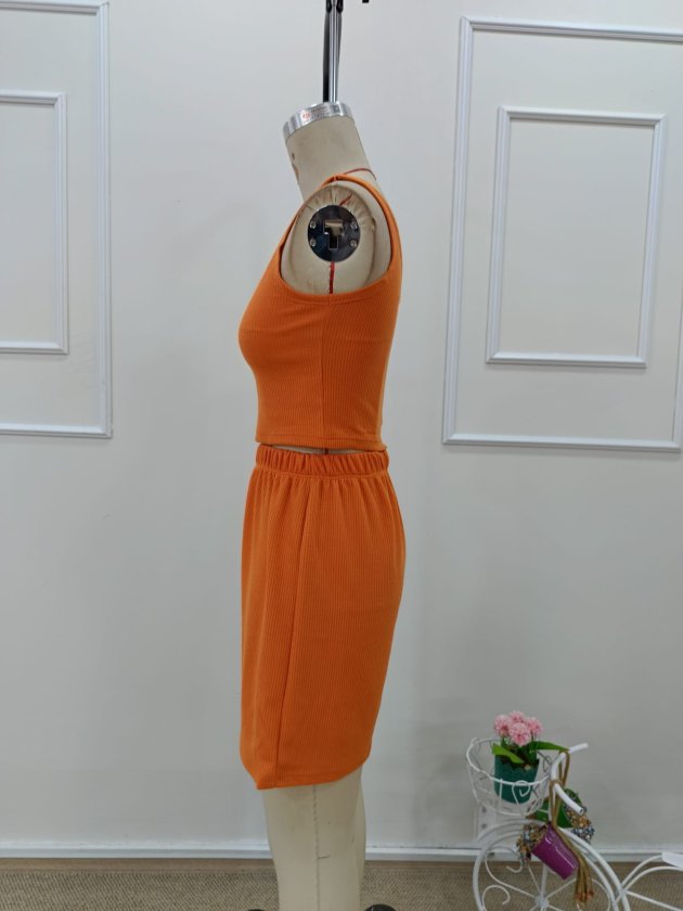 Women's Strappy Round Neck Twisted Crop Top and Blouse Short Two-Piece Set, 32374