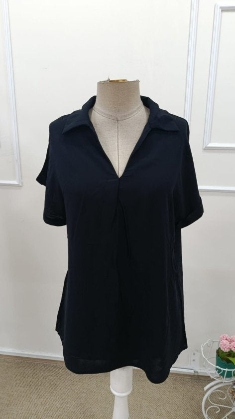 Women's Short Sleeve Collared Woven Viscose Blouse, 33957