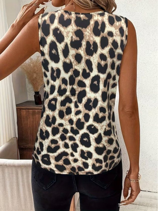 Kadın Askılı V Yakalı Leopar Desenli Süprem Bluz , 37064