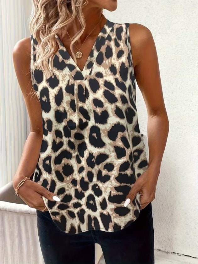 Kadın Askılı V Yakalı Leopar Desenli Süprem Bluz , 37064