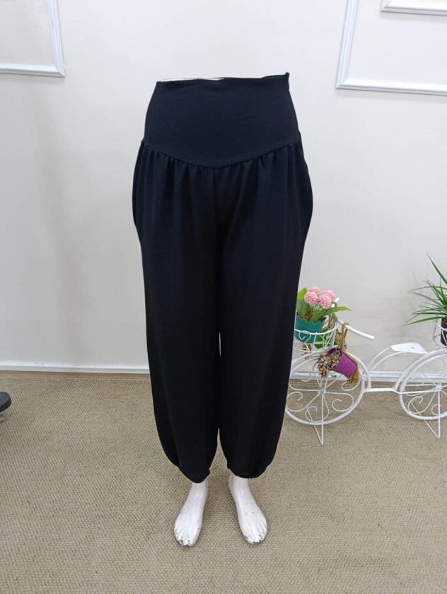 Women's High Waisted Ruched Pocket Wide Leg Viscose Double Yarn Trousers, 32470