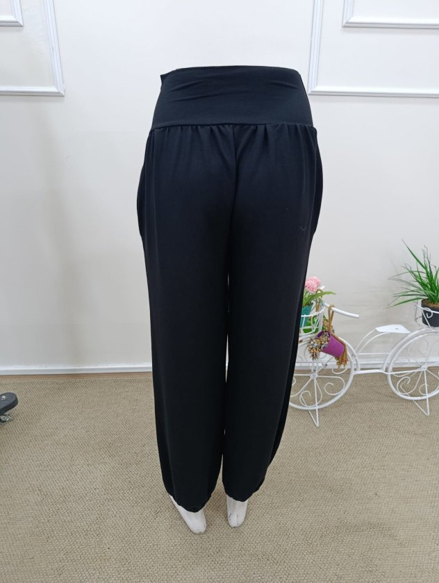 Women's High Waisted Ruched Pocket Wide Leg Viscose Double Yarn Trousers, 32470
