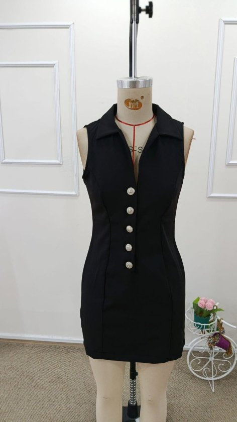 Kadın Askılı Yakalı önden Düğmeli Kısa Atlas Elbise, 32544