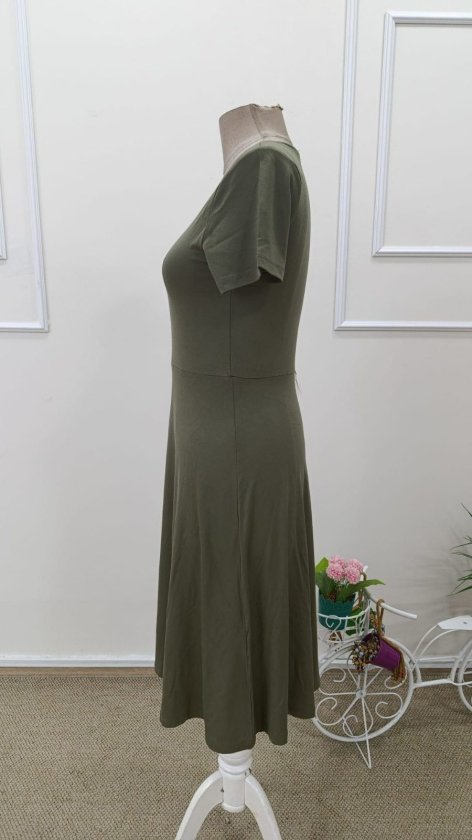 Women's Short Sleeve V-Neck Flared Midi Viscose Dress, 32608
