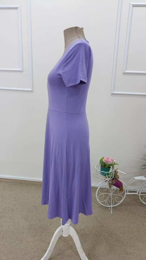 Women's Short Sleeve V-Neck Flared Midi Viscose Dress, 32609