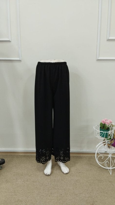 Kadın Yüksel Bel Beli Lastıklı çiçek Desenli Lazer Kesım Detaylı Ithal Krep Pantolon, 36049