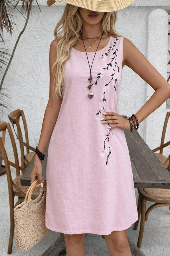 Women's Strappy Round Neck Floral Print Short Dress, 32754