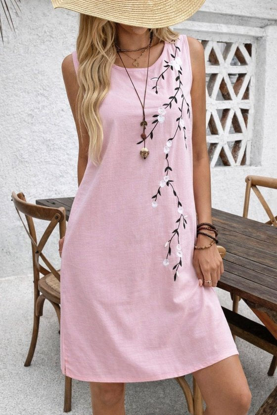 Women's Strappy Round Neck Floral Print Short Dress, 32754