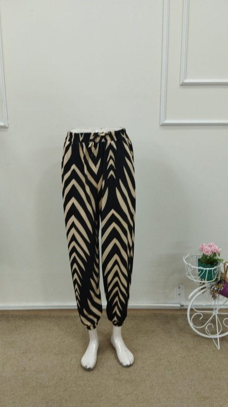 Women's High Waist Elasticated Waist Drawstring Patterned Supreme Trousers, 32867