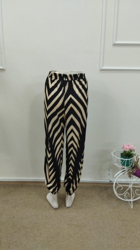 Women's High Waist Elasticated Waist Drawstring Patterned Supreme Trousers, 32867