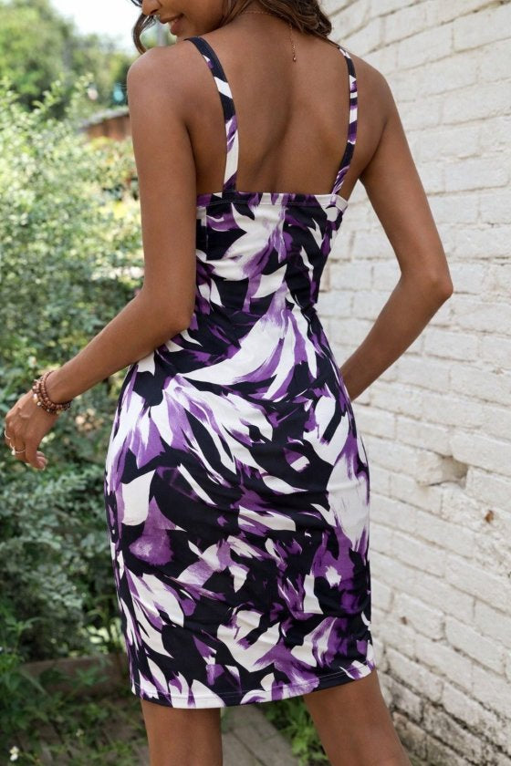Women's Strappy Ring Detail Crossover Neck Patterned Supima Short Dress, 32889