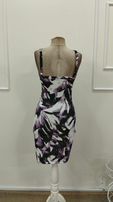 Women's Strappy Ring Detail Crossover Neck Patterned Supima Short Dress, 32889