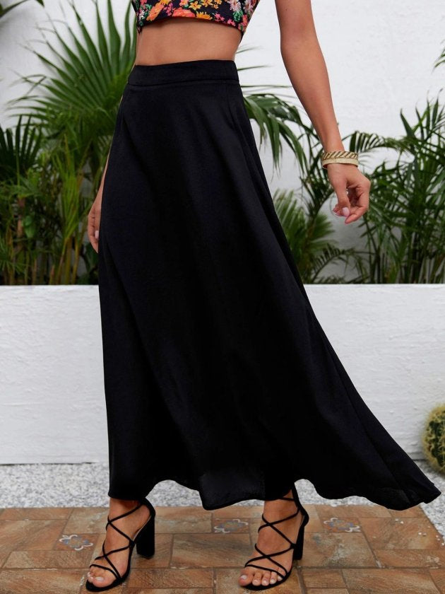 Women's High Waisted Side Slit Long Sandy Skirt, 33007