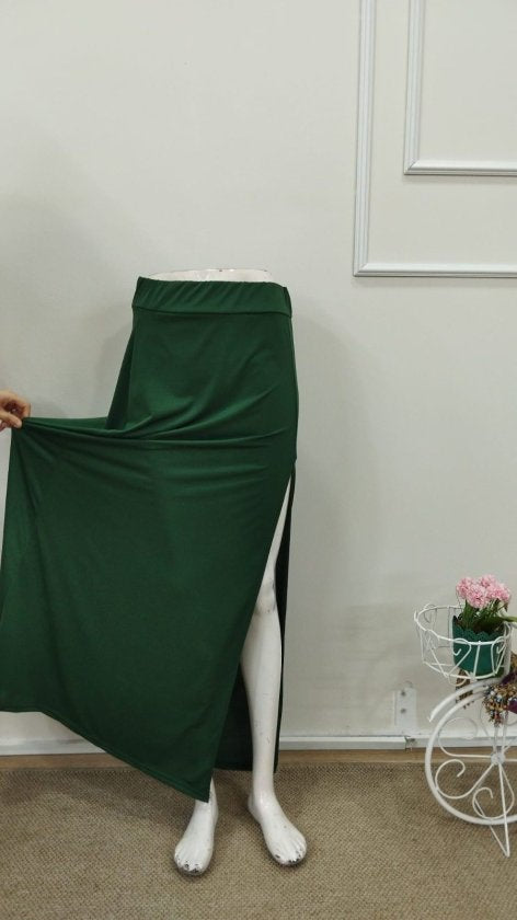 Kadın Yüksek Bel Yandan Yırtmaçlı Uzun Sandy Etek, 33010
