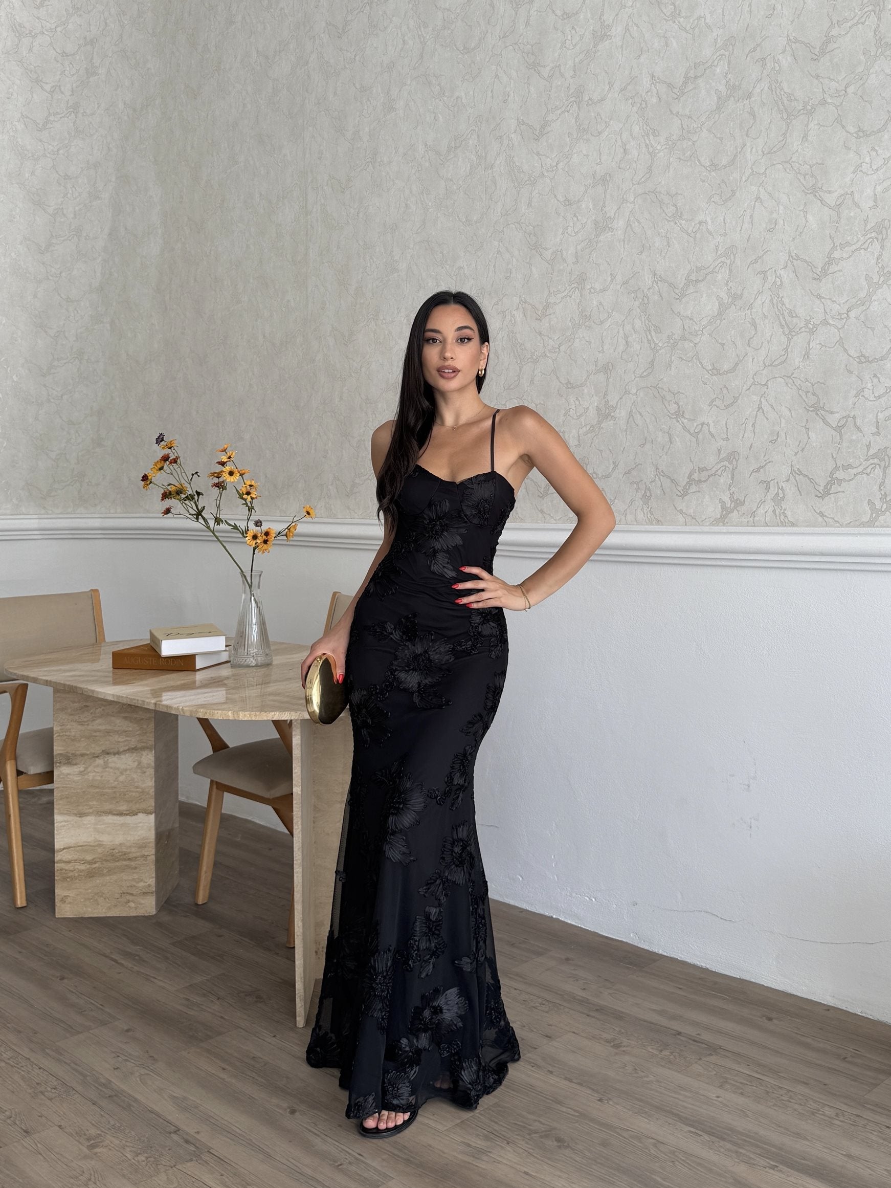 3303 SATEN İNCE ASKILI ELBİSE