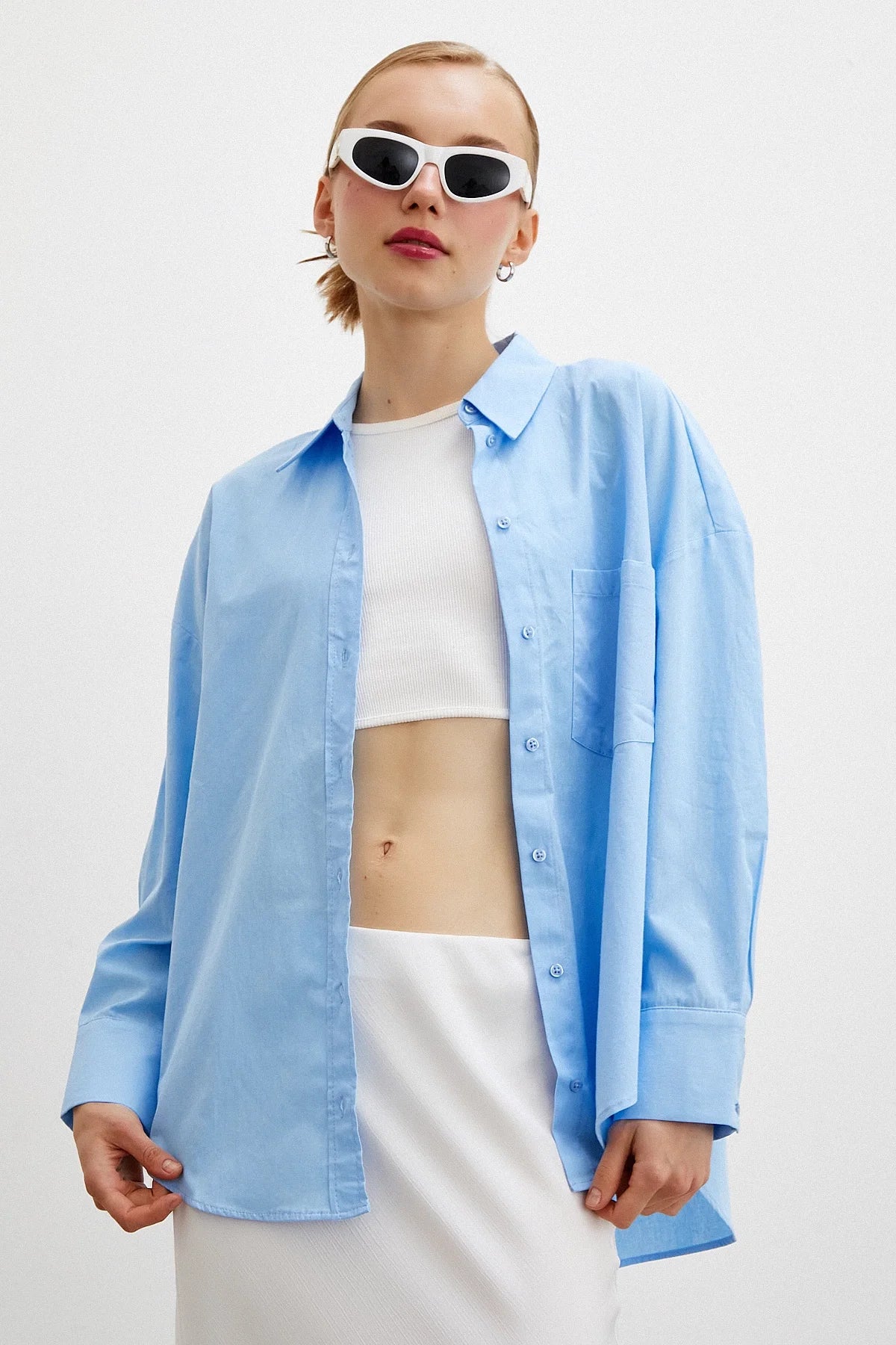 Regular Fit Poplin Gömlek - Açık Mavi