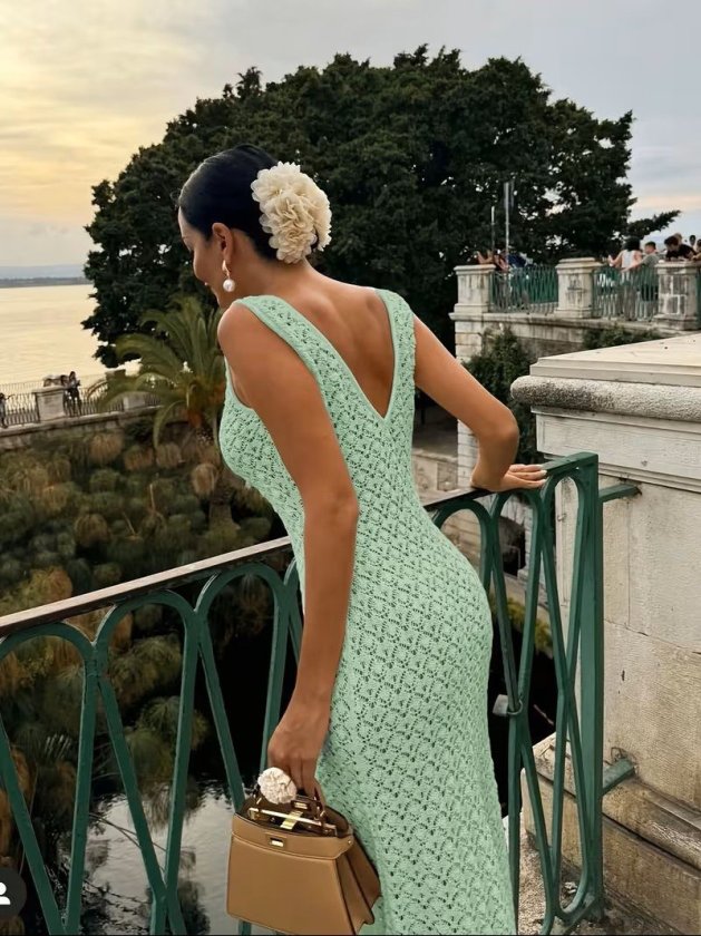 Kadın Askılı V Yakalı Uzun Triko Elbise, 33411