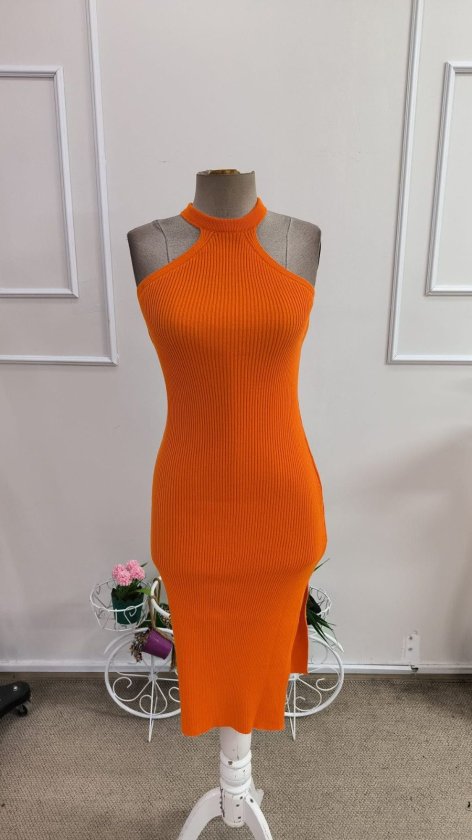 Women's Off-Shoulder V-Neck Side Slit Midi Knit Dress, 33463
