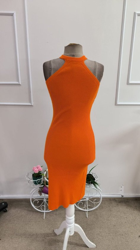 Women's Off-Shoulder V-Neck Side Slit Midi Knit Dress, 33463