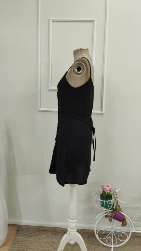 Women's Spaghetti Strap Button-Front Tie-Waist Mini Dress, 33519