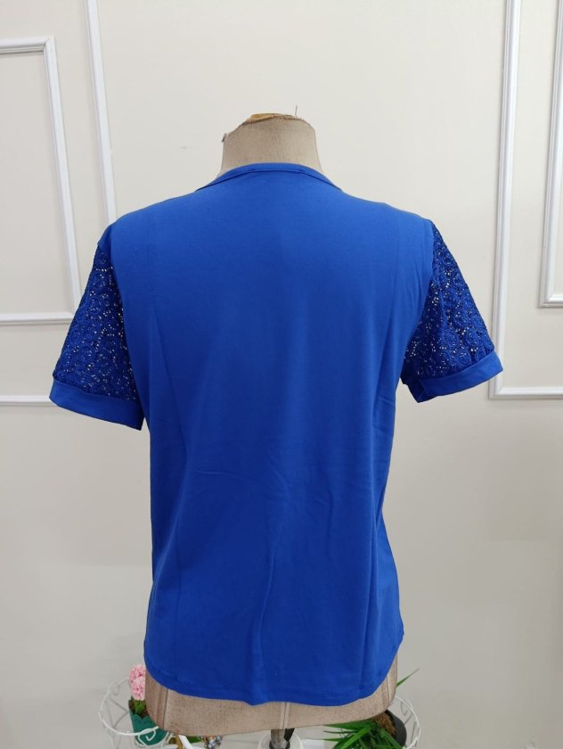 Kadın Kısa Kollu V Yakalı Dantel Detaylı Viskon Bluz , 33544