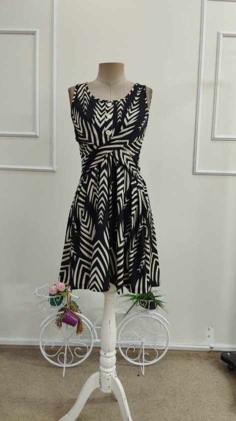 Women's Strappy Round Neck Button-Front Crossover Detail Short Supima Dress, 33593