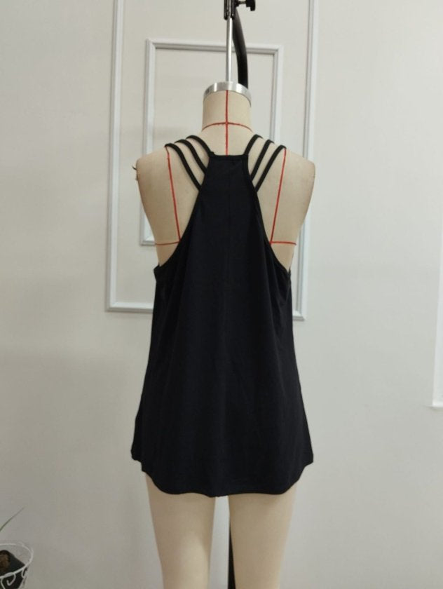 Women's Strappy Round Neck Viscose Blouse with Back Ribbon Detail, 33888