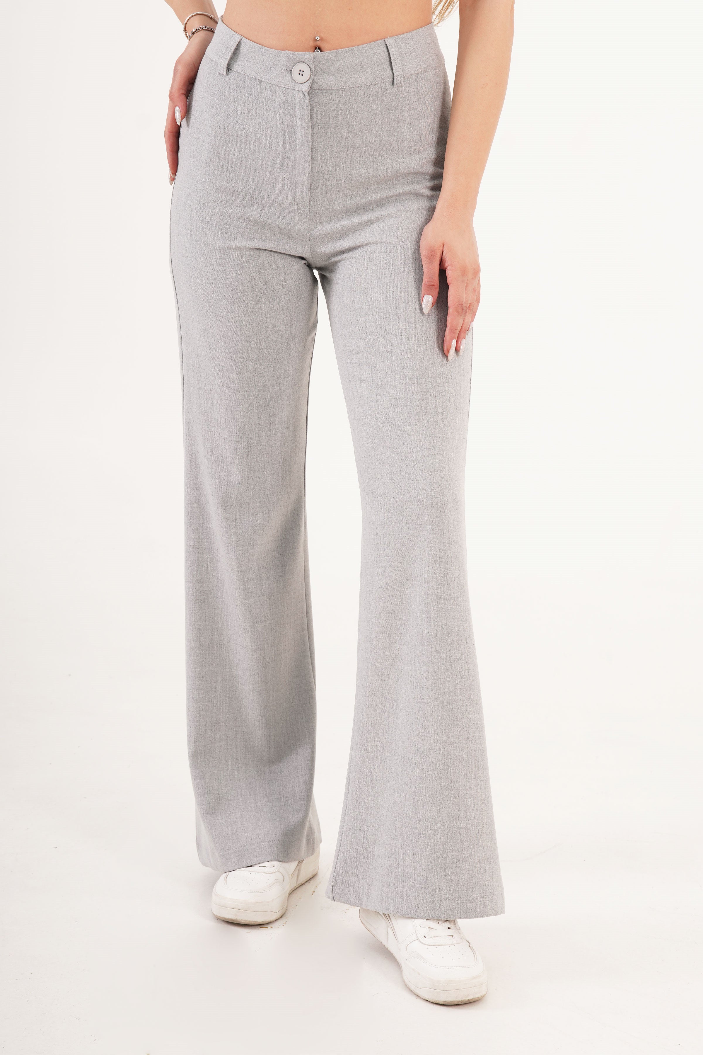 Yüksek Bel Tek Düğme Gri Pantolon