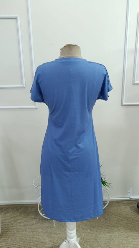 Kısa Kollu Bisiklet Yakalı Kedı Desenli Midi Vıskon Elbise, 34022