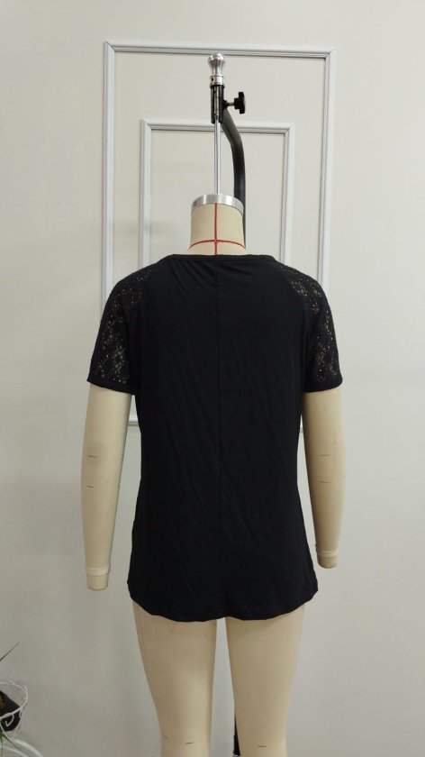 Women's Short Sleeve Crew Neck Ribbed Front Viscose Blouse, 34050