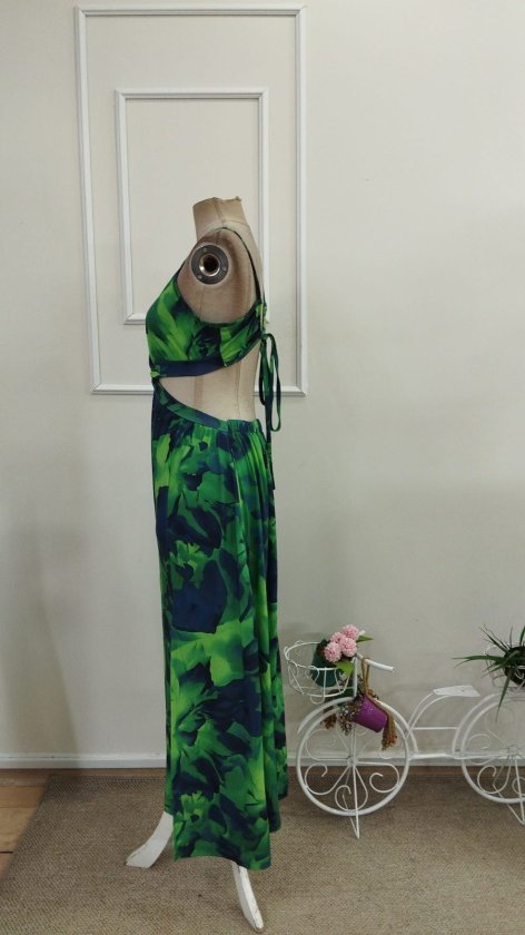Women's Strappy Ring-Detailed Back-Tie Slit Long Supima Cotton Dress, 34086