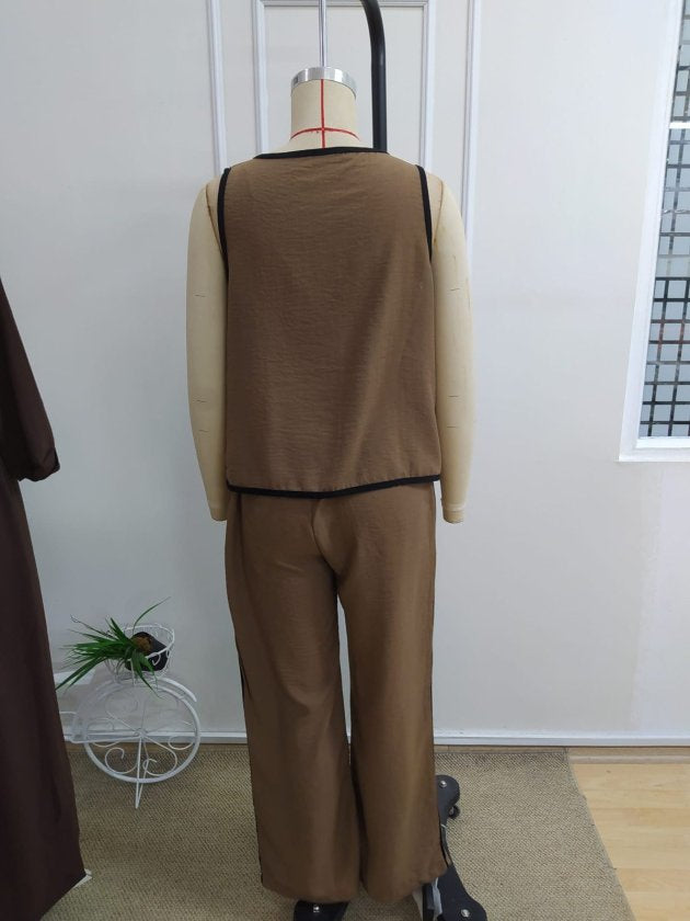 Kadın Kolsuz önü Düğmeli Yelek Ve Pantolon Ikili Takım , 37980