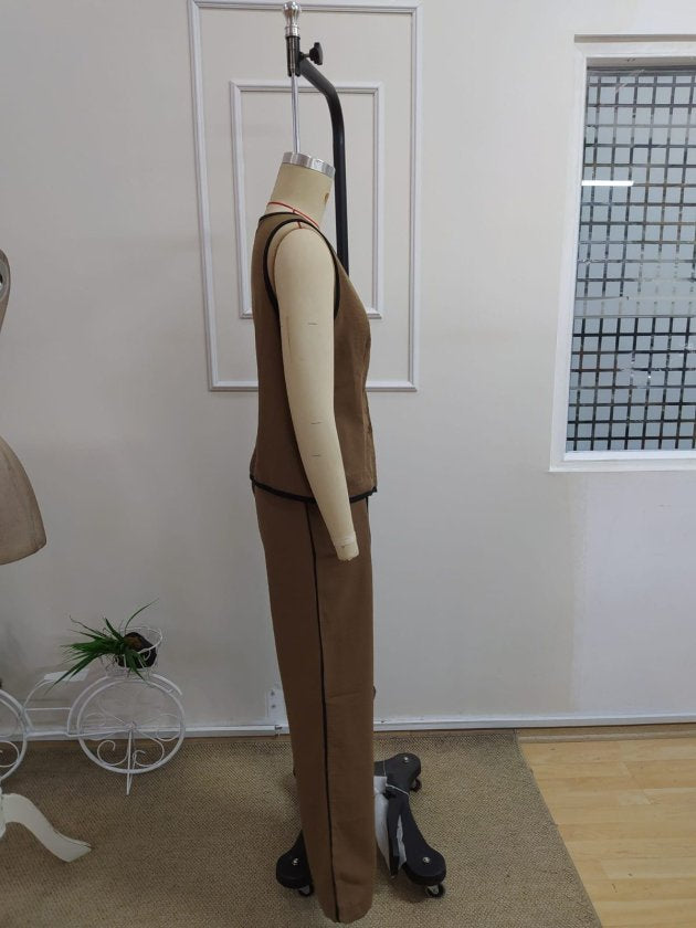 Kadın Kolsuz önü Düğmeli Yelek Ve Pantolon Ikili Takım , 37980