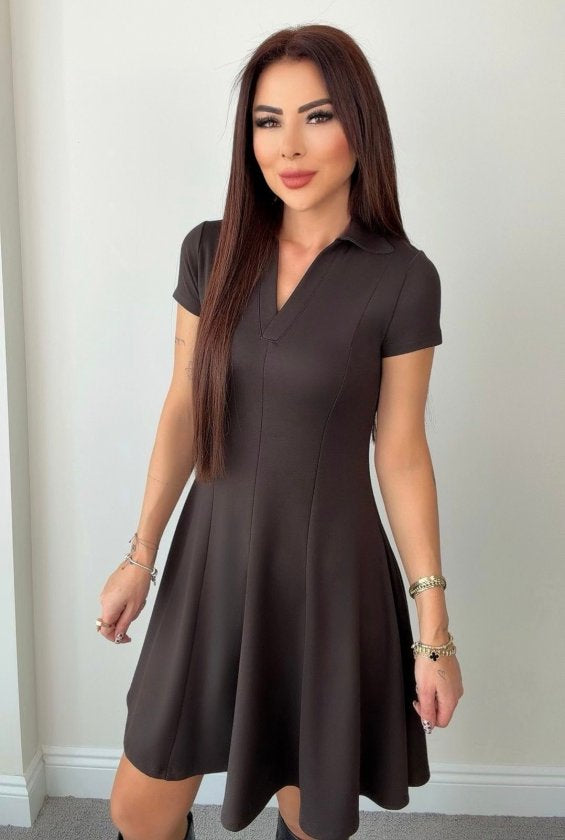 Kadın Kısa Kollu V Yakalı Kısa Modal Elbise, 37684
