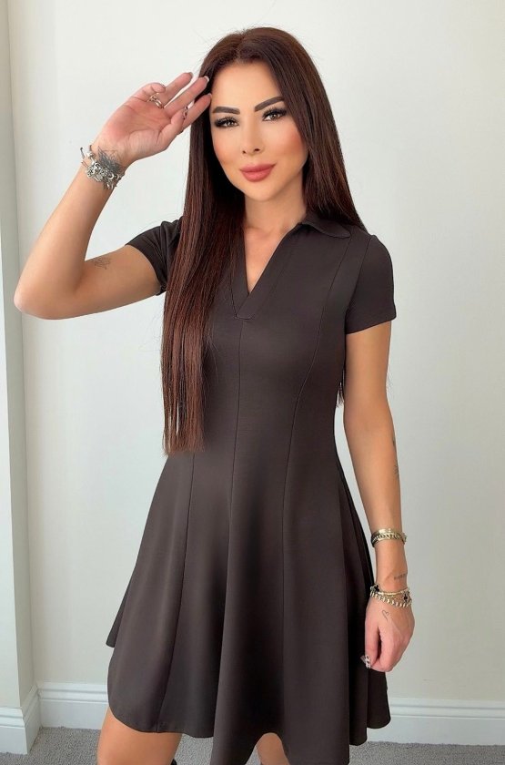 Kadın Kısa Kollu V Yakalı Kısa Modal Elbise, 34305