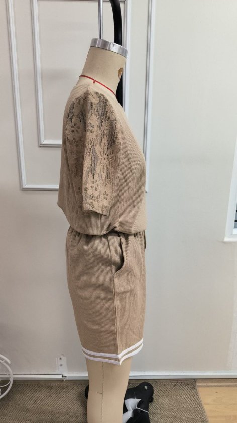 Kadın Kısa Kollu Bisiklet Yakalı Waffle Bluz Ve Short Ikili Takım, 34608