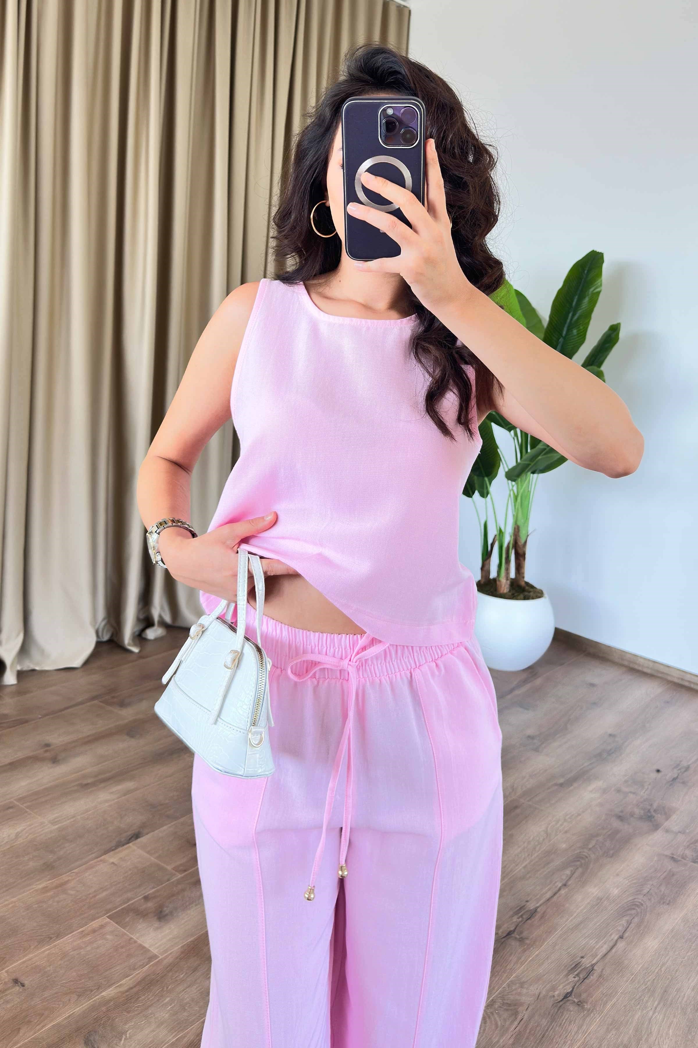 Basic Model Pembe Keten Toptan Takım