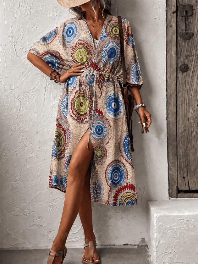 Kadın Kısa Kollu önü Açık Belden Kuşaklı Uzun Kimono, 37197