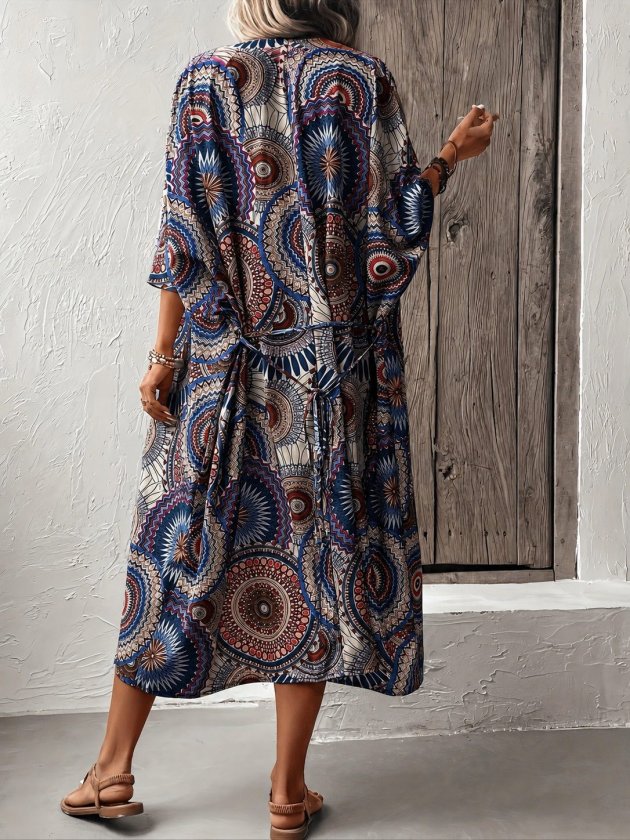 Kadın Kısa Kollu önü Açık Belden Kuşaklı Uzun Kimono, 35445
